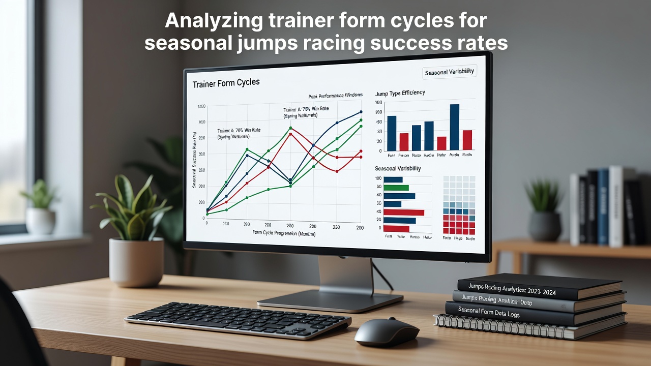 Trainer monitoring horse performance data during a jumps racing meet