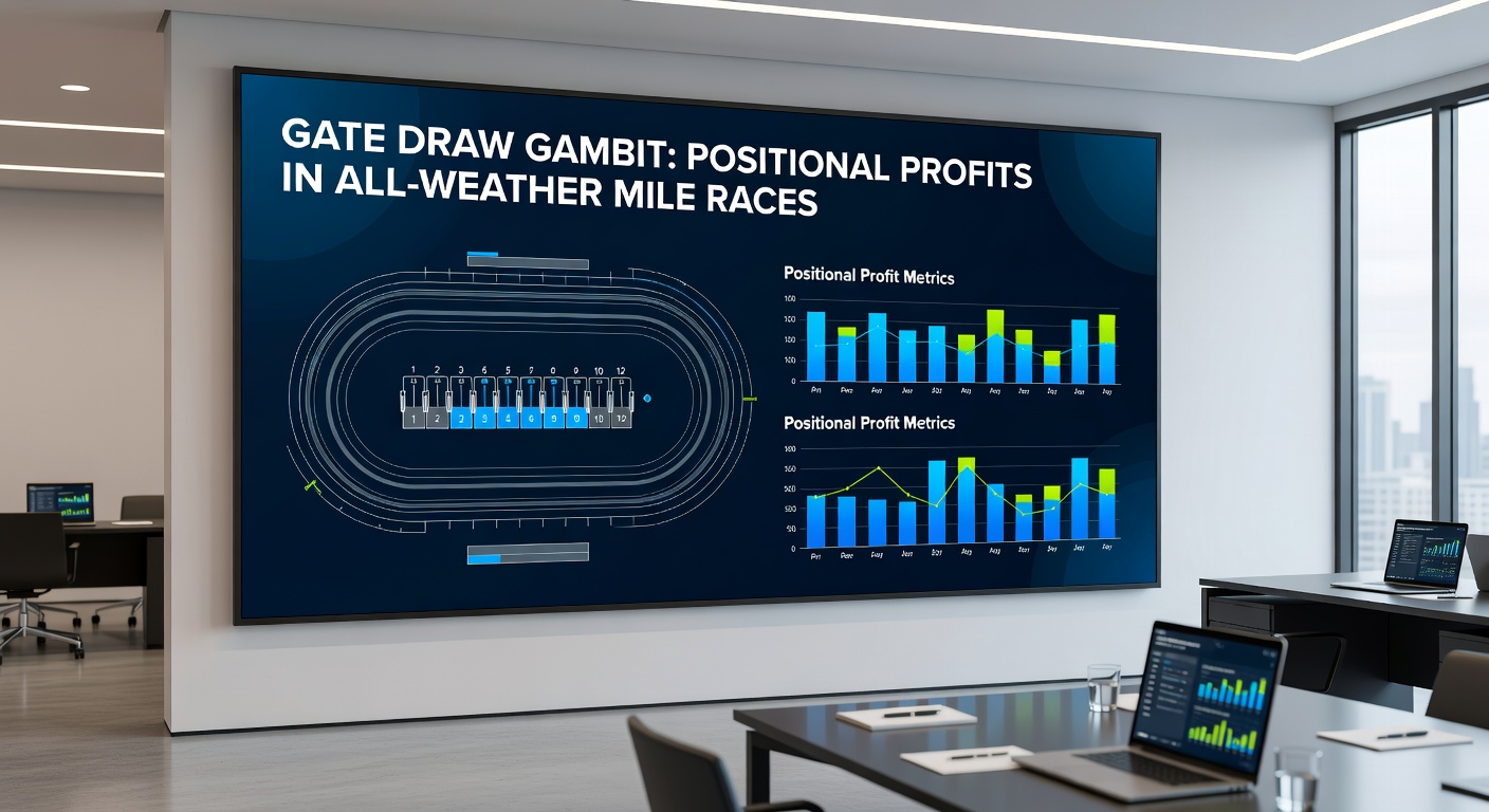 Close-up of a low-drawn horse gaining a decisive rail advantage mid-race on an all-weather mile track, with rivals struggling wide
