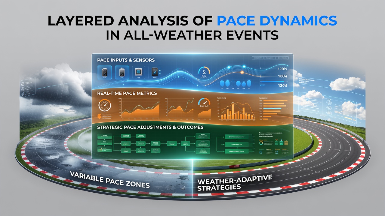 Detailed chart showing layered pace metrics across multiple all-weather race sections with speed figures and sectional timings