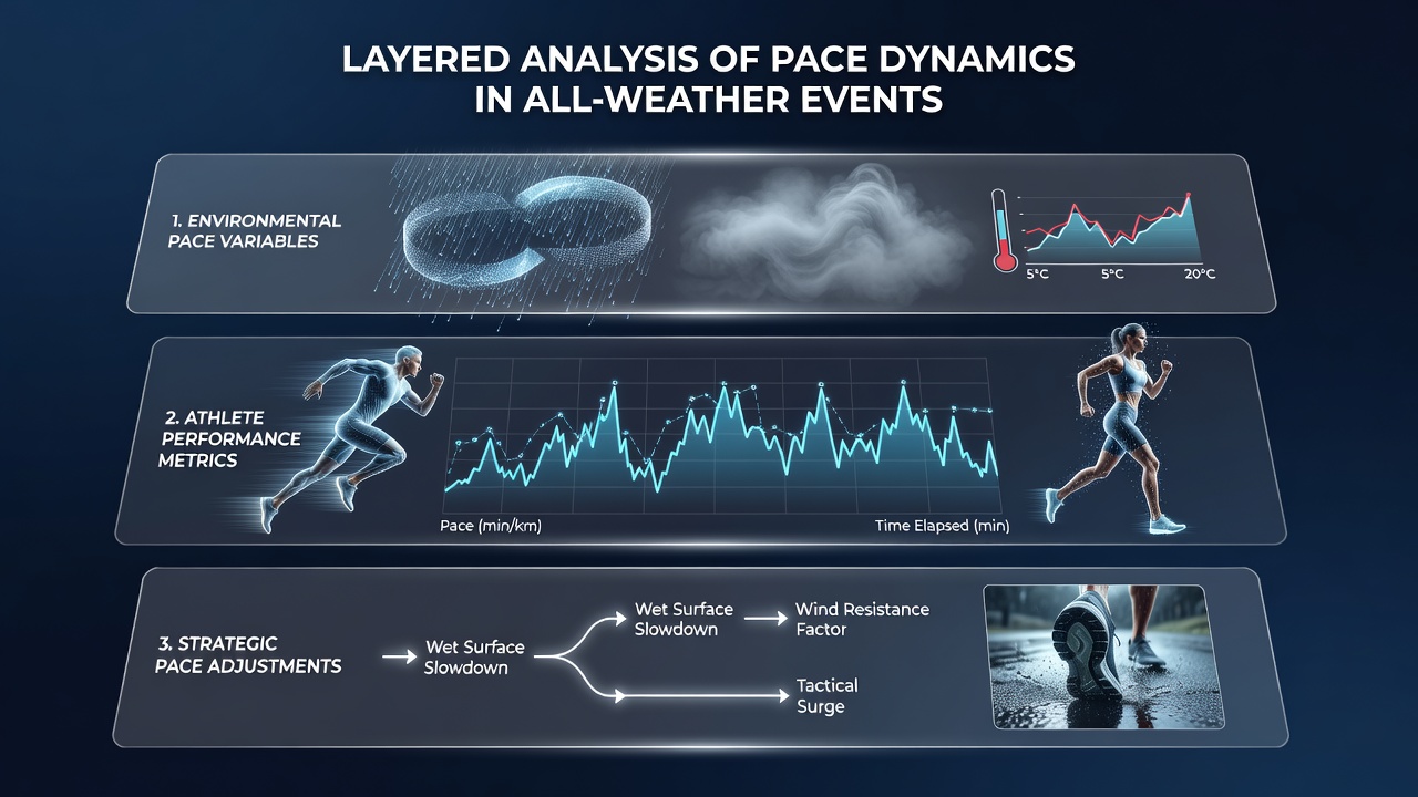 Split-screen comparison of sectional pace graphs from two all-weather races illustrating early speed versus sustained mid-race pressure