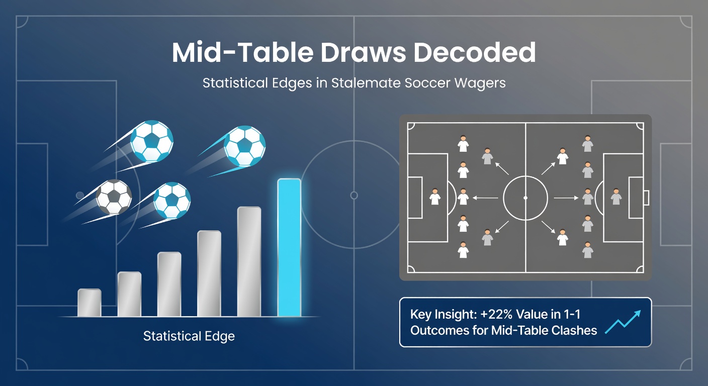 Graph showing draw frequencies in mid-table soccer matches across major leagues, highlighting peaks in specific fixtures