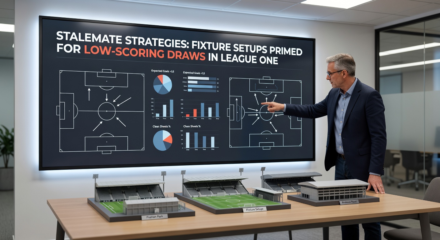 Close-up of a League One referee signaling full-time in a 0-0 draw, with players shaking hands amid a subdued crowd