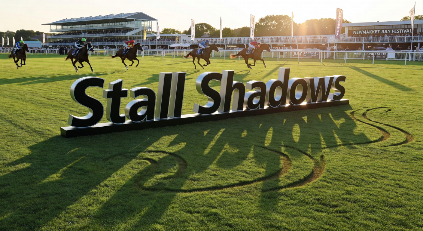 Close-up of stall draw board at Newmarket, highlighting low-numbered positions before a July mile race